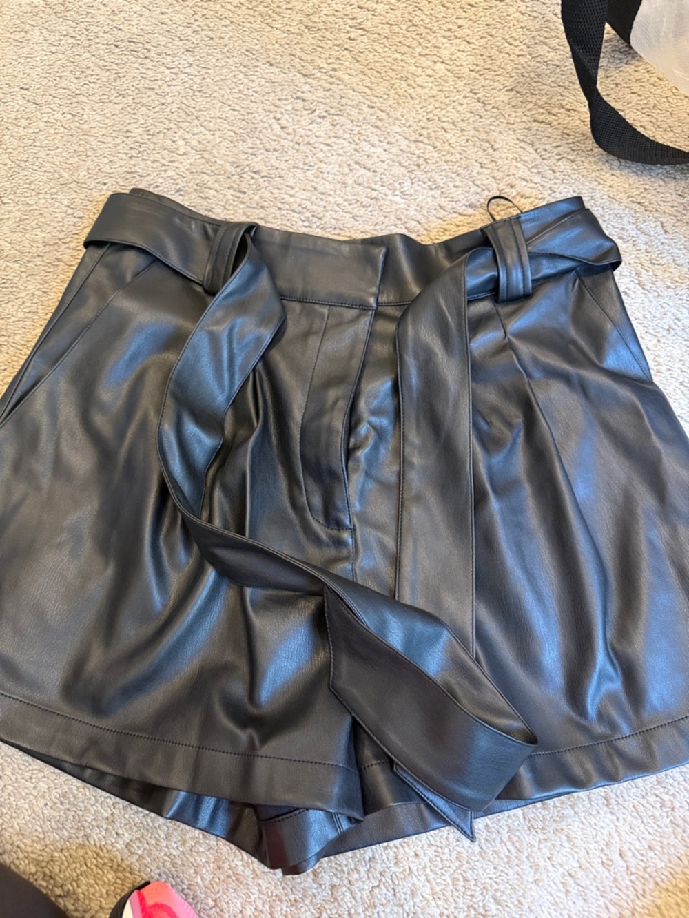 Black Faux Leather Tie-Waist Women’s Shorts